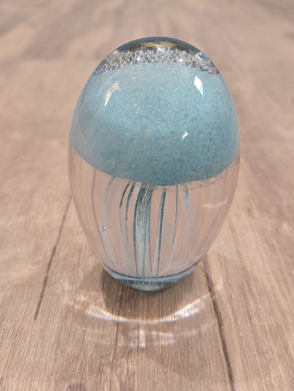 Clear Glass Blue Jellyfish Paperweight - Home Art